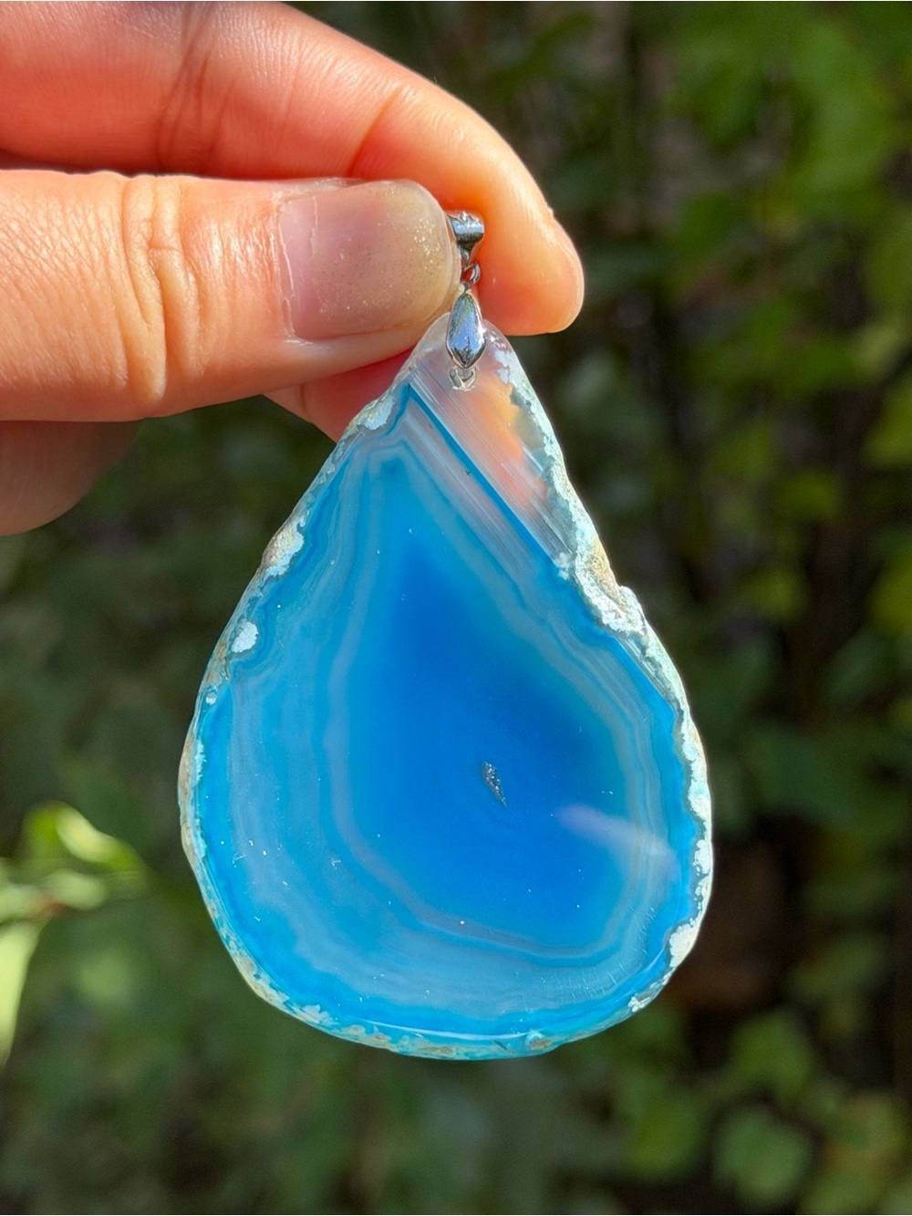 925 Silver Plated Large Blue Agate Teardrop Pendant 2551 - Picture 5 of 5
